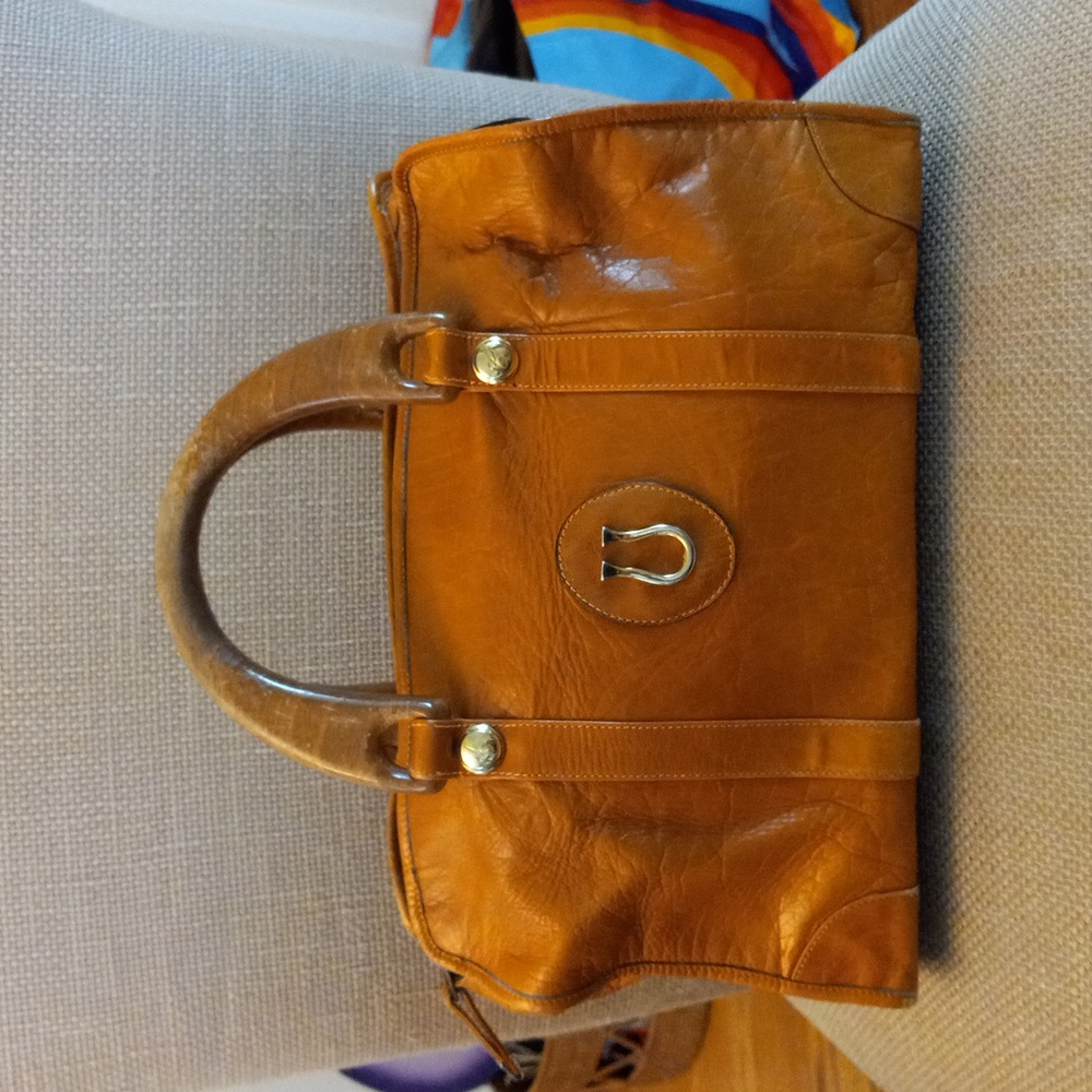 Vintage Caggiano Camel Color Leather Satchel Purse Bag Pockbook
